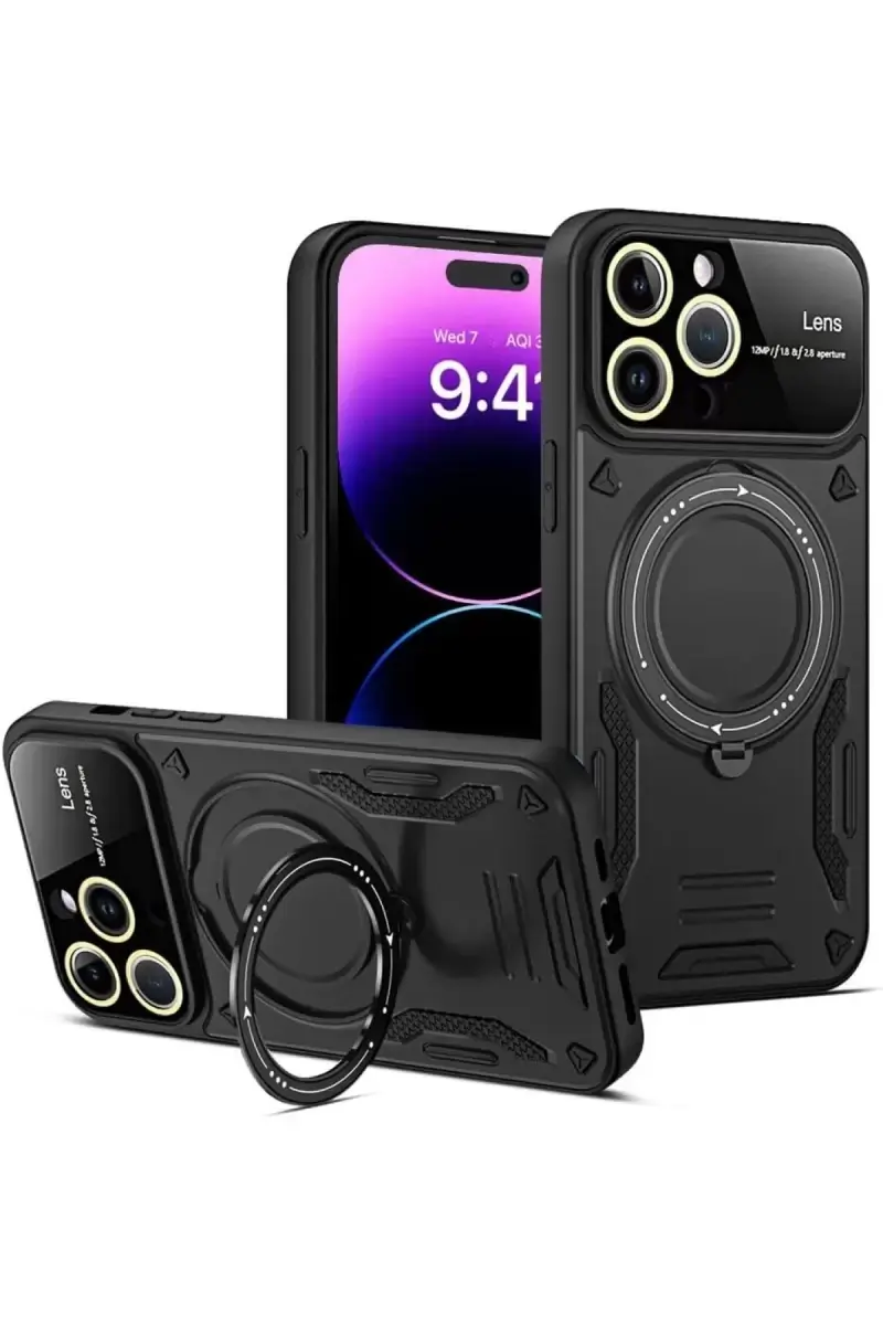 Newface Apple İphone 16 Pro Kılıf Joy Lens Standlı Kapak - Siyah