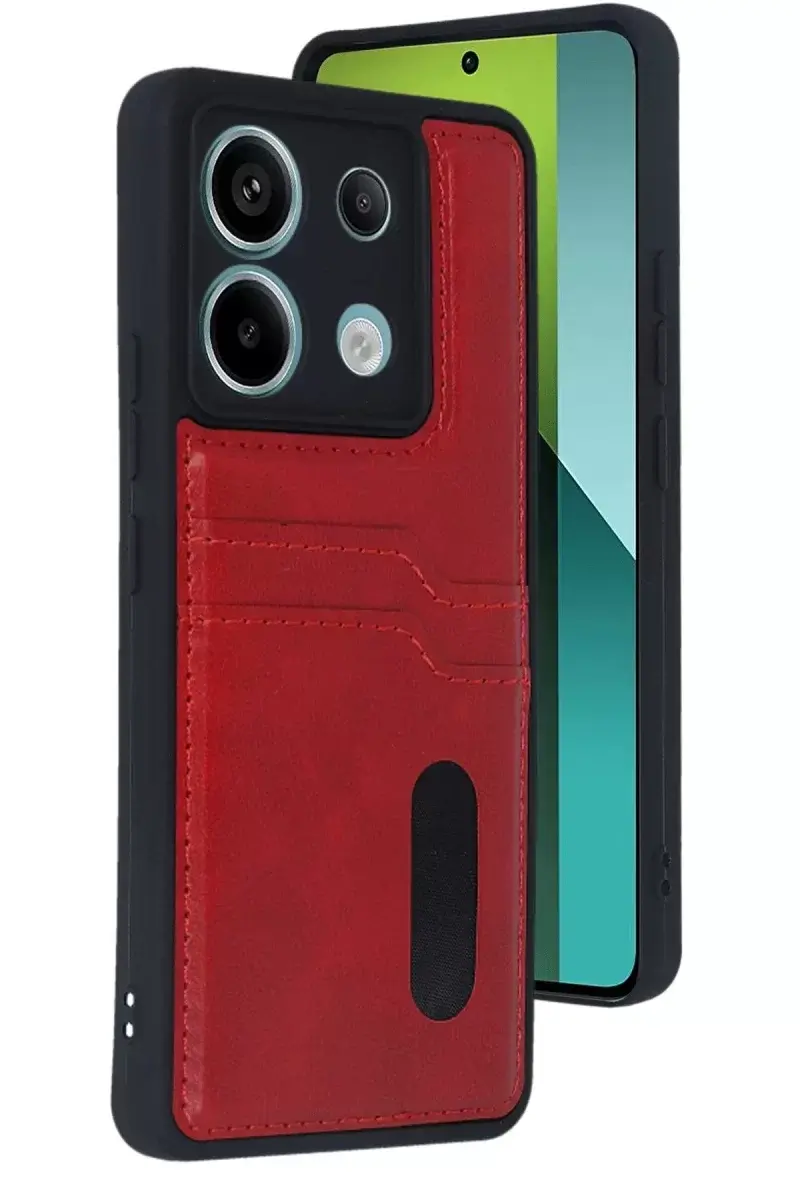 Newface Xiaomi Redmi Note 13 Pro 4g Kılıf Sara Kartvizitli Deri Kılıf - Kırmızı