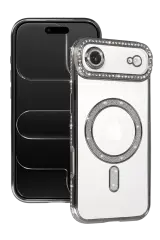 Newface Apple İphone 17 Air Joke Simli Magneticsafe Kılıf - Gümüş
