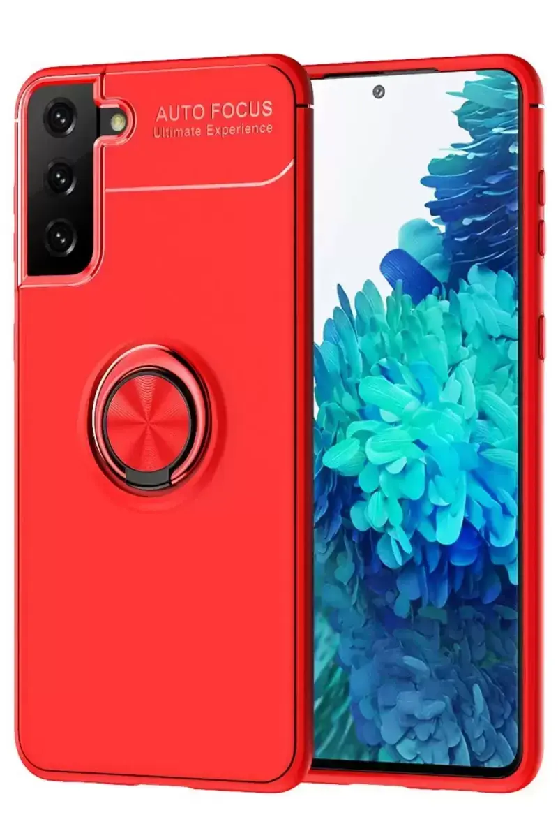 Newface Samsung Galaxy S21 Plus Kılıf Range Yüzüklü Silikon - Kırmızı