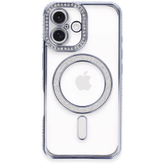 İphone 16 Kılıf Joke Simli Magneticsafe Kılıf - Mavi