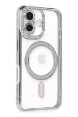 Newface Apple İphone 16 Kılıf Joke Simli Magneticsafe Kılıf - Gümüş
