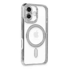 İphone 16 Kılıf Joke Simli Magneticsafe Kılıf - Gümüş