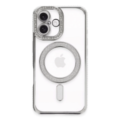 İphone 16 Kılıf Joke Simli Magneticsafe Kılıf - Gümüş