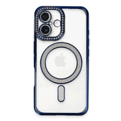 İphone 16 Kılıf Joke Simli Magneticsafe Kılıf - Lacivert