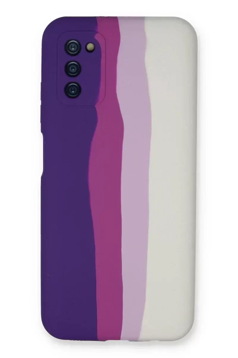 Newface Samsung Galaxy A03s Kılıf Ebruli Lansman Silikon - Mor-beyaz