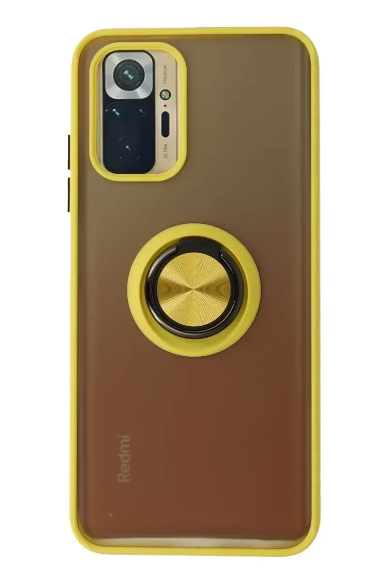 Newface Xiaomi Redmi Note 10 Kılıf Montreal Yüzüklü Silikon Kapak - Sarı
