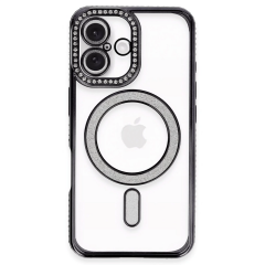 İphone 16 Plus Kılıf Joke Simli Magneticsafe Kılıf - Siyah