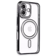 İphone 16 Plus Kılıf Joke Simli Magneticsafe Kılıf - Siyah