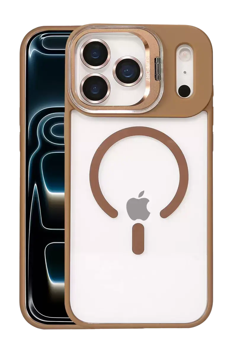 Joko Apple İphone 17 Pro Max Remim Lensli Magsafe Standlı Kapak - Kahverengi