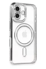 Newface Apple İphone 16 Kılıf Joke Simli Magneticsafe Kılıf - Gri