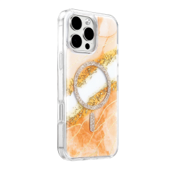 Onegif  İphone 16 Pro Max Lotus Simli Magsafe Kapak - Turuncu