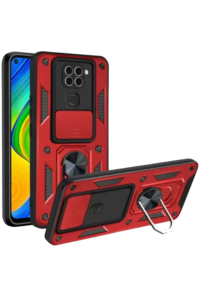 Newface Xiaomi Redmi Note 9 4g Kılıf Pars Lens Yüzüklü Silikon - Kırmızı
