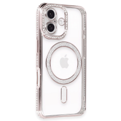 İphone 16 Plus Kılıf Joke Simli Magneticsafe Kılıf - Pembe