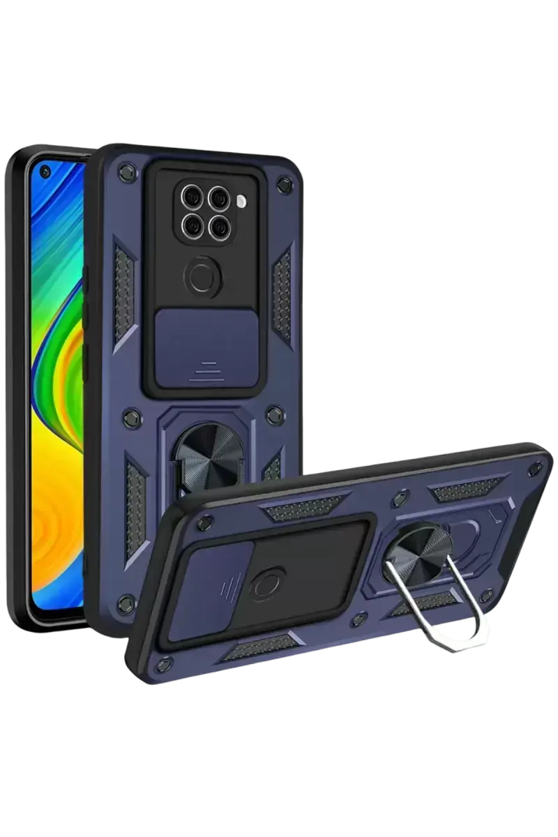 Newface Xiaomi Redmi Note 9 4g Kılıf Pars Lens Yüzüklü Silikon - Lacivert