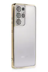 Newface Samsung Galaxy S21 Ultra Kılıf Razer Lensli Silikon - Gold
