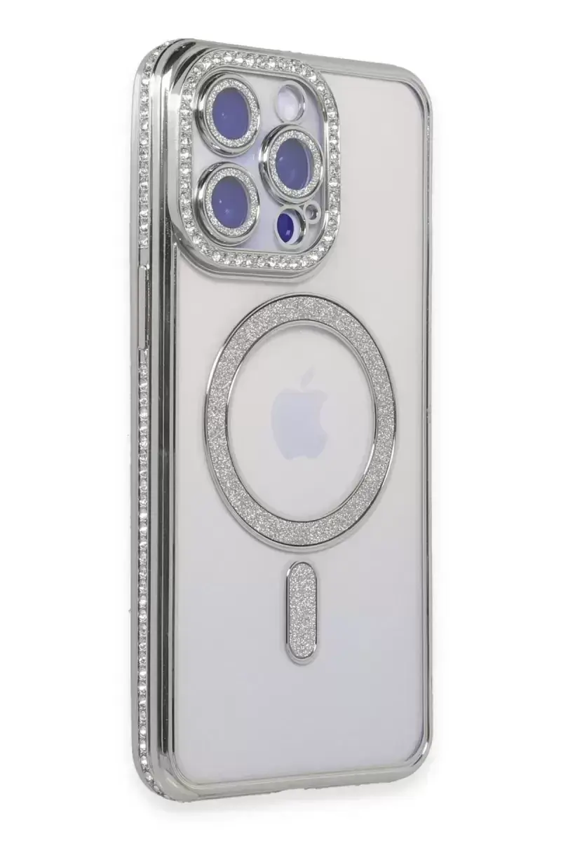 Newface Apple İphone 15 Pro Max Kılıf Joke Simli Magneticsafe Kılıf - Gümüş