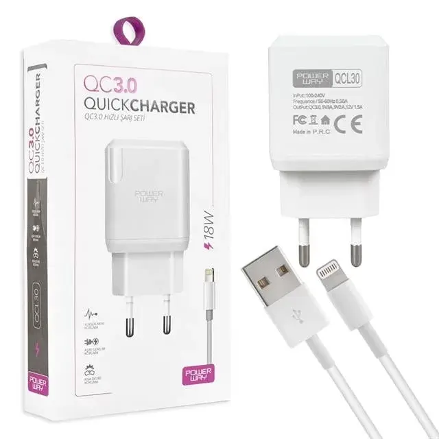 Powerway Qcl30 Hızlı 3000 Ma 18 Watt Lightning Şarj Kafa Başlık Adaptörü