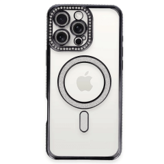 İphone 16 Pro Kılıf Joke Simli Magneticsafe Kılıf - Siyah