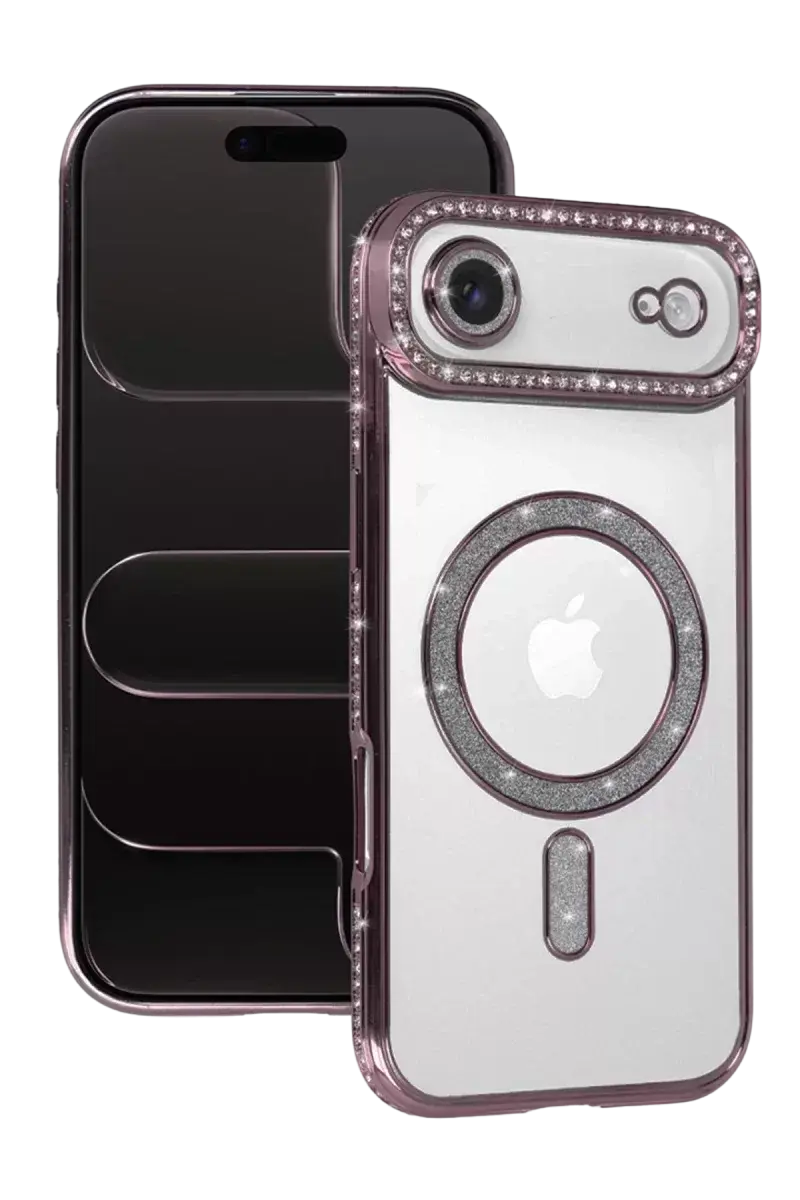 Newface Apple İphone 17 Air Joke Simli Magneticsafe Kılıf - Pembe