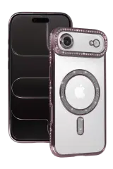 Newface Apple İphone 17 Air Joke Simli Magneticsafe Kılıf - Pembe