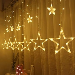 Yıldız Sarkıtlı Perde Led Aydınlatma - 3m Genişlik, 8 Modlu, Günışığı Renk,ev Süsleme Işığı