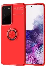 Newface Samsung Galaxy S21 Ultra Kılıf Range Yüzüklü Silikon - Kırmızı