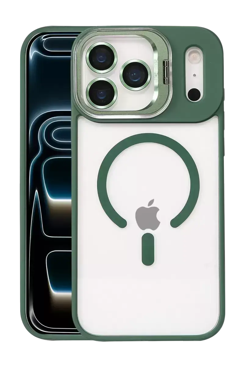 Joko Apple İphone 17 Pro Max Remim Lensli Magsafe Standlı Kapak - Koyu Yeşil