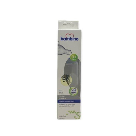 Bambino Altı Köşe Silikon Kiraz Uçlu Cam Biberon 250 ml - Pembe