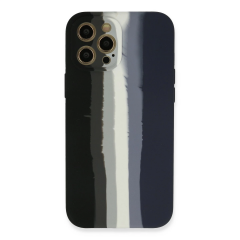 İphone 12 Pro Kılıf Ebruli Lansman Silikon - Siyah-lacivert