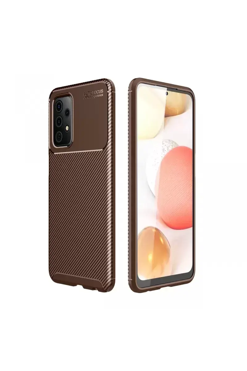 Newface Samsung Galaxy A52 Kılıf Auto Focus Karbon Kapak - Kahverengi