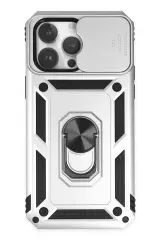 Newface Apple İphone 14 Pro Max Kılıf Pars Lens Yüzüklü Silikon - Gümüş