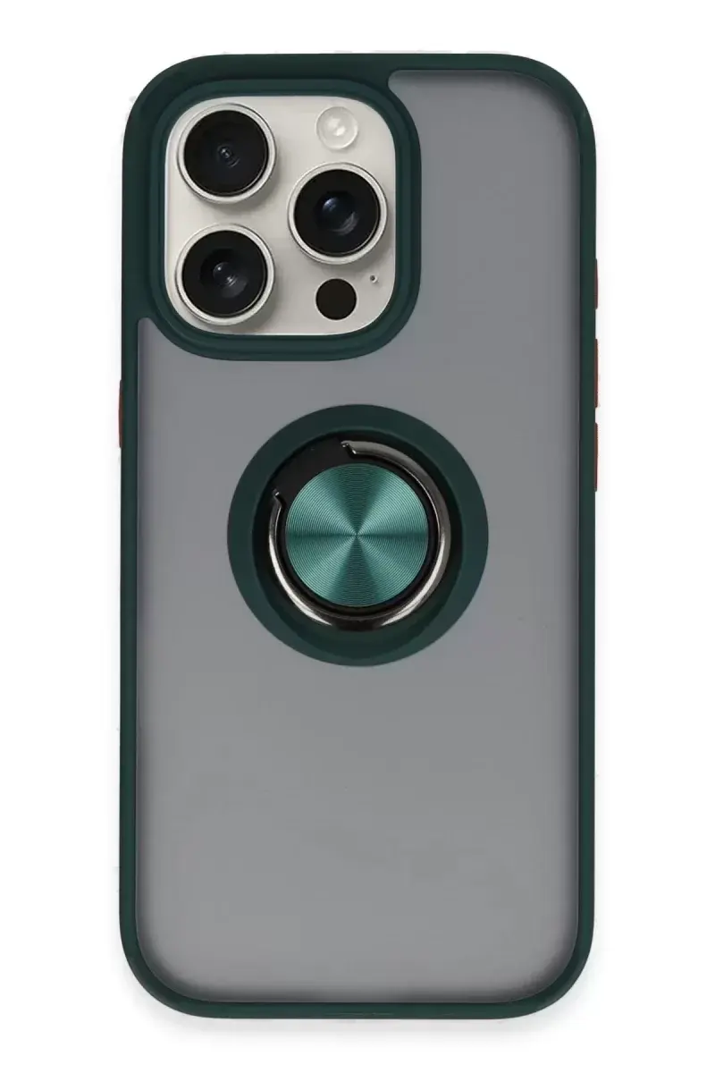 Newface İphone 16 Pro Max Kılıf Montreal Yüzüklü Silikon Kapak - Yeşil