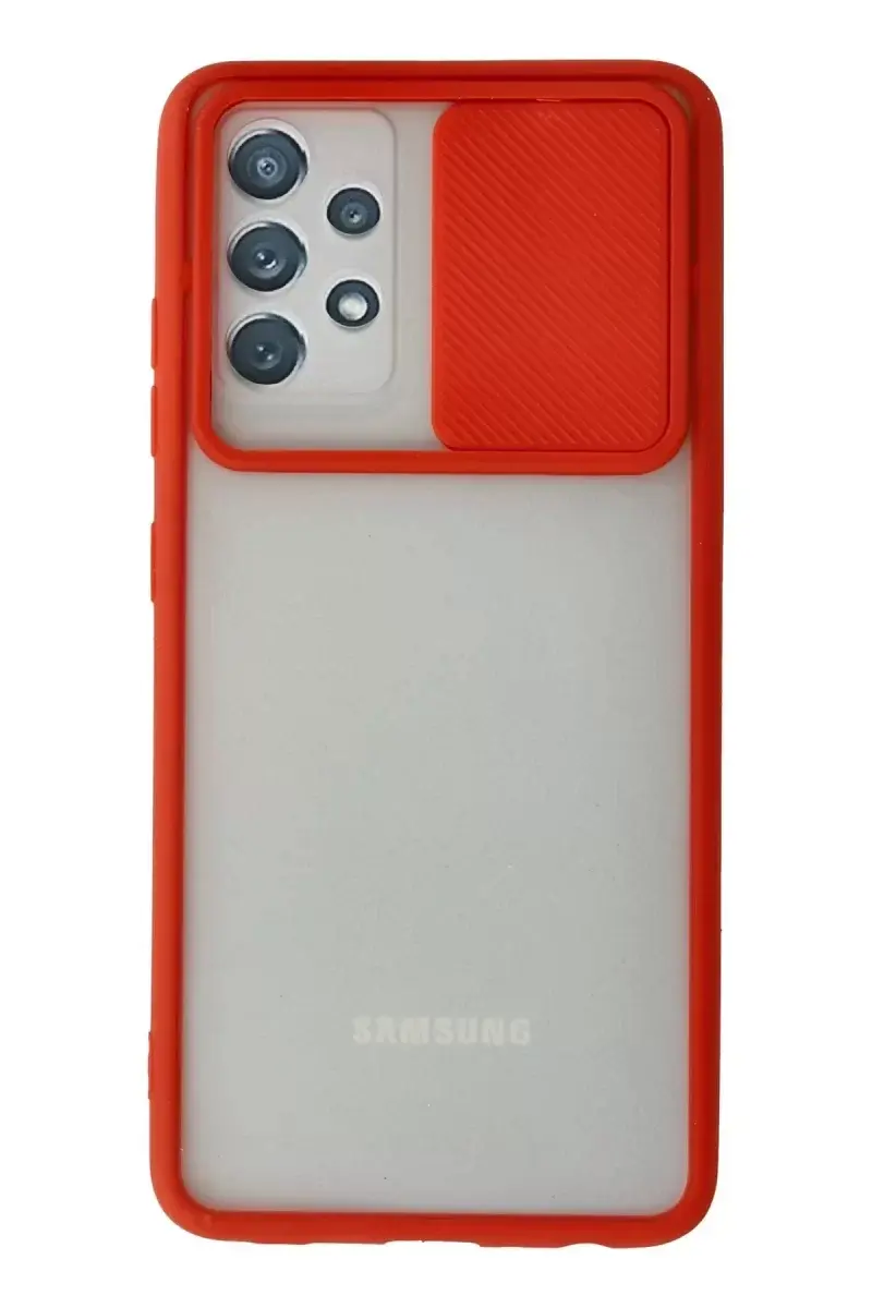 Newface Samsung Galaxy A72 Kılıf Palm Buzlu Kamera Sürgülü Silikon - Kırmızı