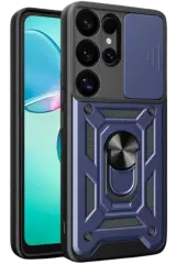 Newface Samsung Galaxy S25 Ultra Kılıf Pars Lens Yüzüklü Silikon - Lacivert