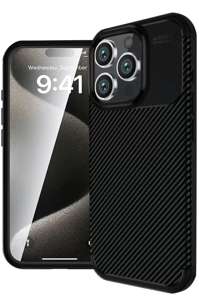Newface İphone 16 Pro Max Kılıf Auto Focus Karbon Kapak - Siyah