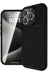 Newface İphone 16 Pro Max Kılıf Auto Focus Karbon Kapak - Siyah