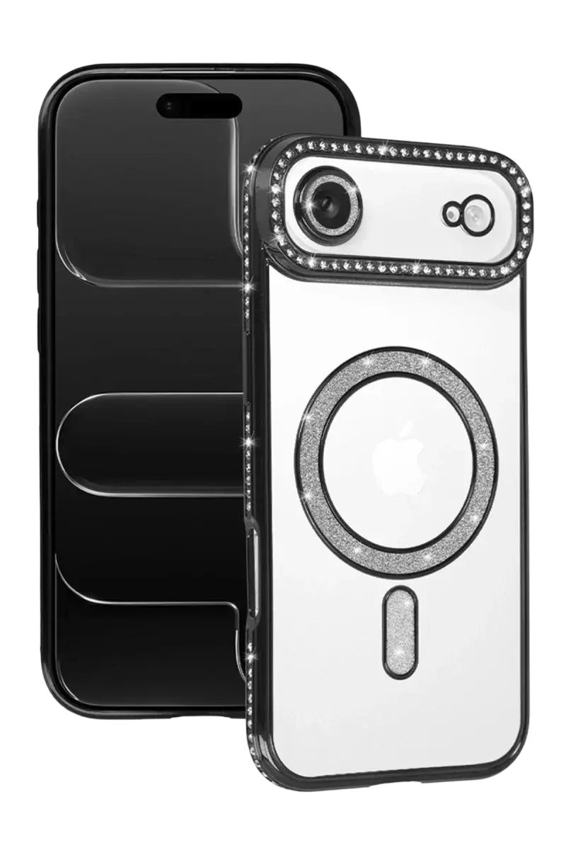 Newface Apple İphone 17 Air Joke Simli Magneticsafe Kılıf - Siyah