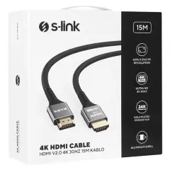 S-link Slx-hd4k15 15 Metre 4k 30hz Metal Uçlu Hdmı Kablo (v2.0 Uyumlu)