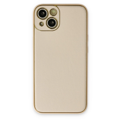 İphone 14 Plus Kılıf Coco Deri Silikon Kapak - Gold