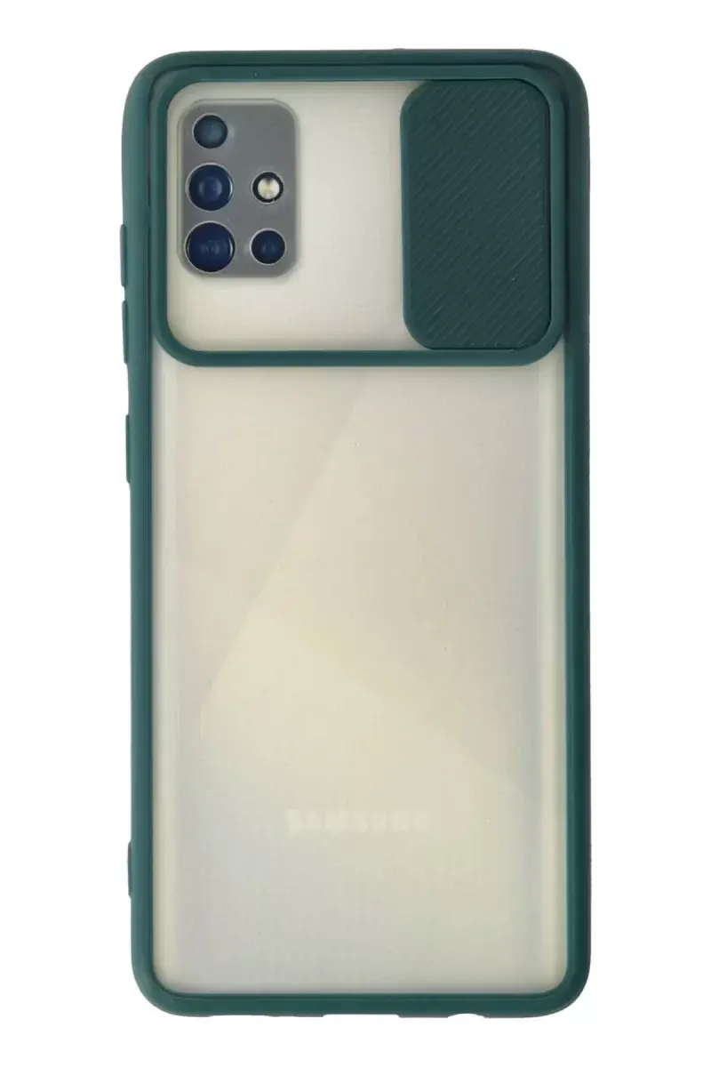 Newface Samsung Galaxy A71 Kılıf Palm Buzlu Kamera Sürgülü Silikon - Yeşil