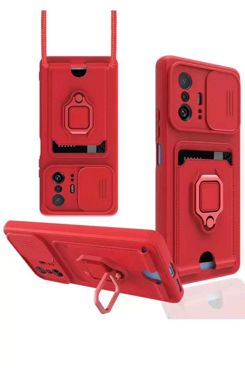 Newface Xiaomi Mi 11t Pro Kılıf Zuma Kartvizitli Yüzüklü Silikon - Kırmızı