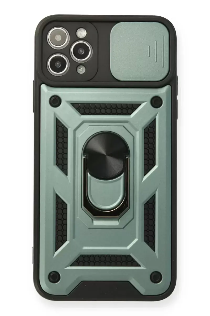 Newface Apple İphone 11 Pro Max Kılıf Pars Lens Yüzüklü Silikon - Yeşil