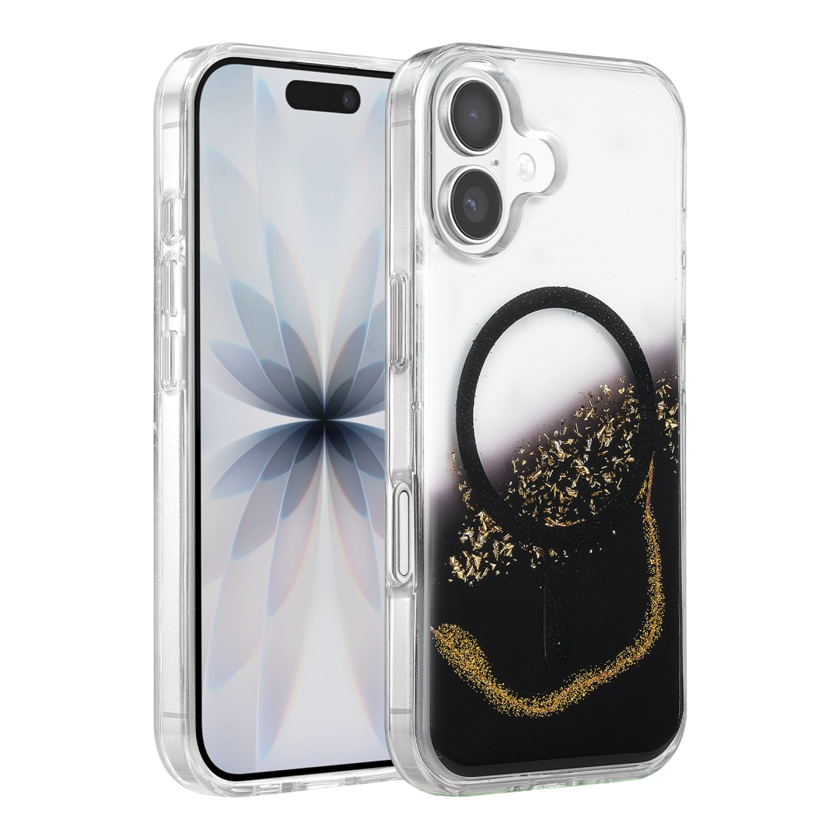 Onegif  İphone 17 Lotus Simli Magsafe Kapak - Siyah