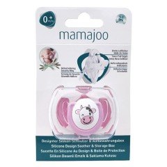 Mamajoo Saklama Kutulu Desenli Ortodontik Silikon Emzik & Emzik Askısı 0 ay+ / Pembe İnek