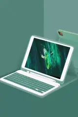 Newface Apple İpad Pro 12.9 (2024) Kılıf Kc01 Smart Klavyeli Tablet Kılıfı - Koyu Yeşil
