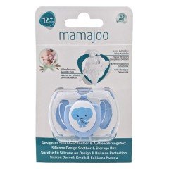 Mamajoo Saklama Kutulu Desenli Ortodontik Silikon Emzik & Emzik Askısı 6 ay+ / Mavi Fil