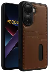 Newface Xiaomi Poco X7 Pro Kılıf Sara Kartvizitli Deri Kılıf - Taba