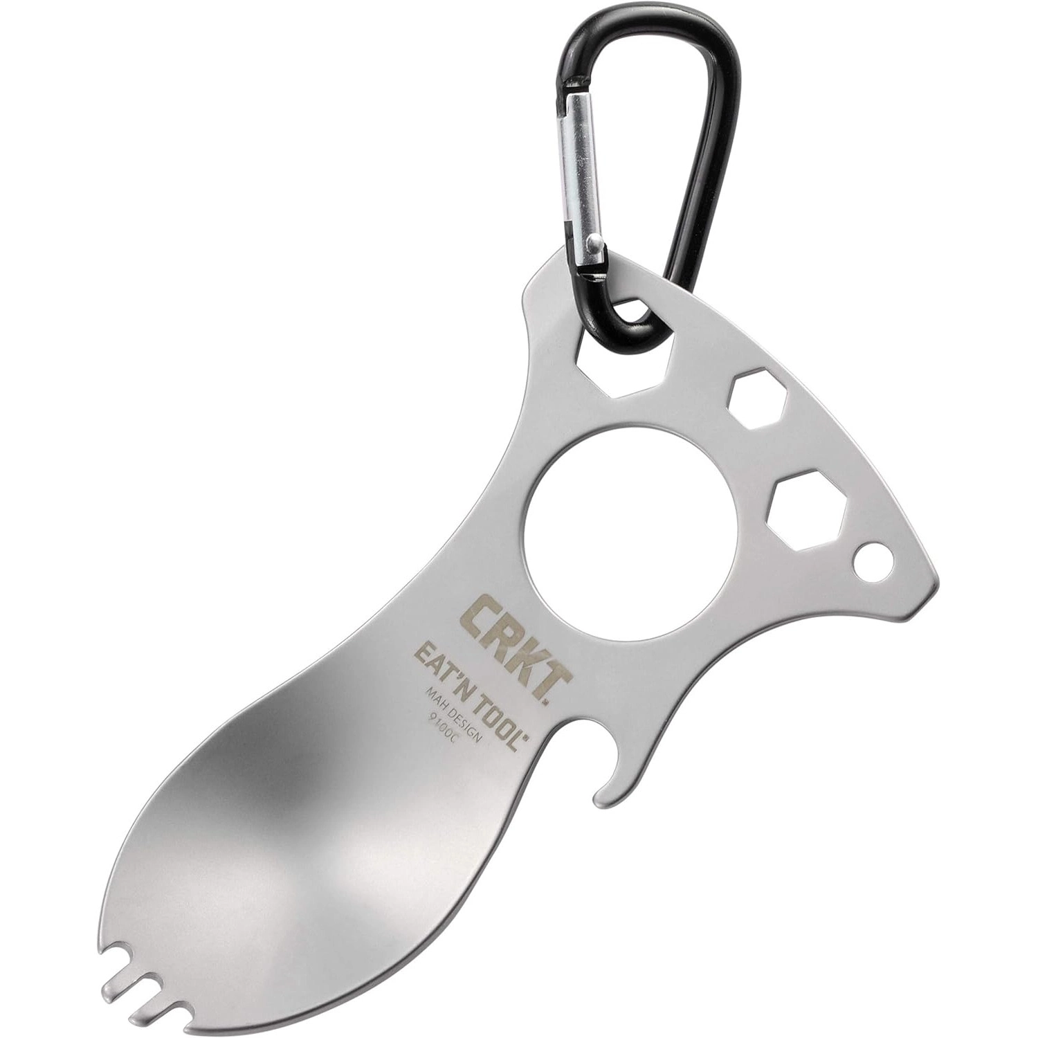 Crkt 9100c Gümüş Eat’n Tool Karabina Çok Fonksiyonlu Karabina Tornavida Lokma Açacak Çatal Kaşık