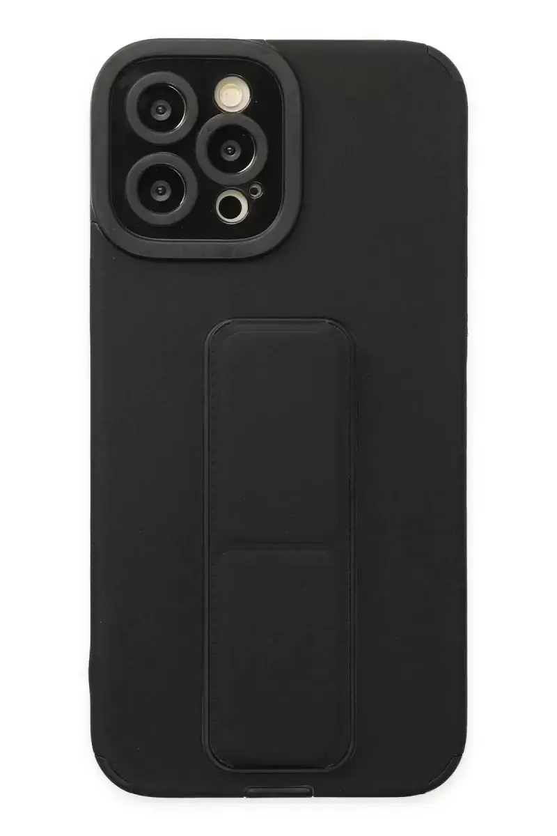 Newface Apple İphone 12 Pro Max Kılıf Mega Standlı Silikon - Siyah